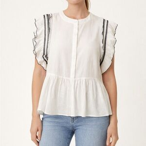 NwOT English factory flutter sleeve embroidered top cotton 2x white